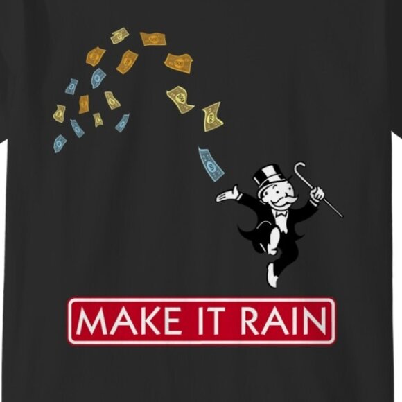 Make It Rain Monopoly Funny Money Board Game Meme Classic Retro Graphic T-Shirt - Picture 2 of 5